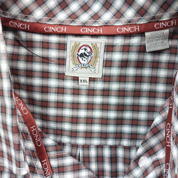 Cinch Shirt Mens XXL Brown White Plaid Button Down Western Cowboy Rodeo Logo - Picture 8 of 8